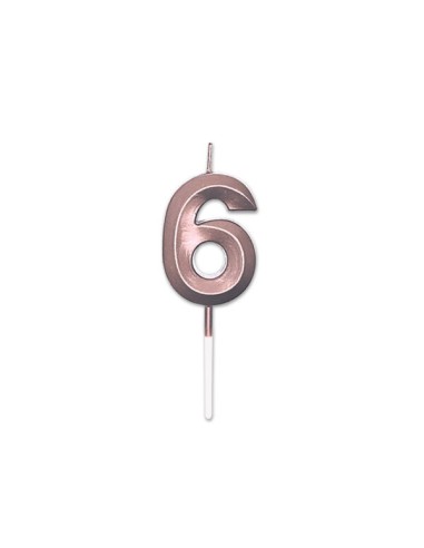 Candelina Prestige   numero 6 di cera  5 cm di colore Rosa Perla Metal     pz 1