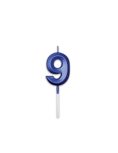 Candelina Prestige   numero 9 di cera  5 cm di colore Blu Metal   pz 1