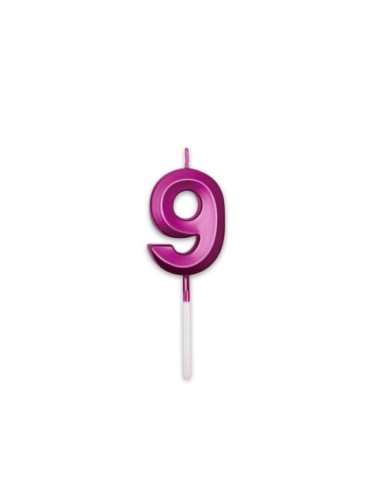 Candelina Prestige   numero 9 di cera  5 cm di colore Fucsia Metal   pz 1