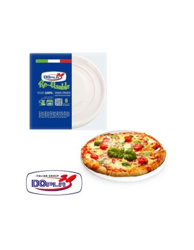 PIATTINI PIZZA   DI PLASTICA   6 pz RIUTILIZZABILI E RICICLABILI  BIANCHI  Ø32  CM DOPLA