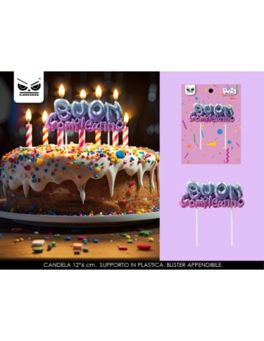 candeline stondate  Multicolor come foto con scritta ( Buon Compleanno )Candelina di cera  Sagomata 12 x 6 cm  pz 1