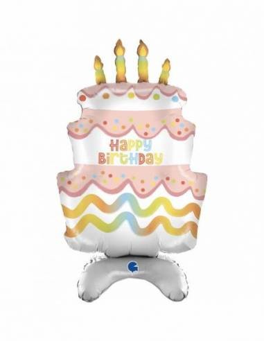 Palloncino 74 cm   Air Filled  ( da gonfiare ad aria )Torta multicolor con scritta Happy Birthday Anagram 1 pz