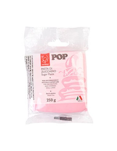 Pasta di Zucchero Pop : per coperture e decorazioni - Colore Rosa Confetto - 250  g -  Senza Glutine e Senza Grassi Idrogenati -