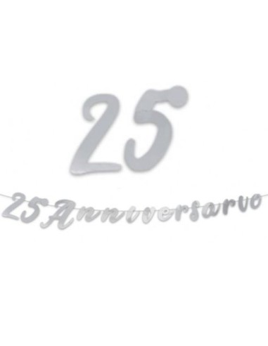 Festone  25 ° Anniversario di Matrimonio con scritto ( 25° ANNIVERSARIO)  oro - L 3 metri x 15 cm H -NOZZE ARGENTO  1 pz