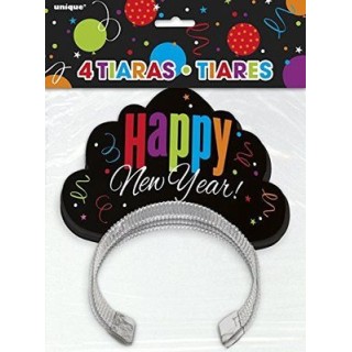 Kit 4 TIARE / CORONCINE "HAPPY NEW YEAR!" per CAPODANNO - Confez. 4 pezzi - cartoncino - Unique
