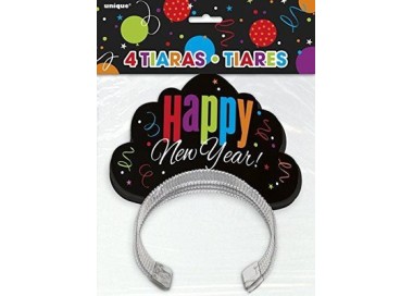 Kit 4 TIARE / CORONCINE "HAPPY NEW YEAR!" per CAPODANNO - Confez. 4 pezzi - cartoncino - Unique