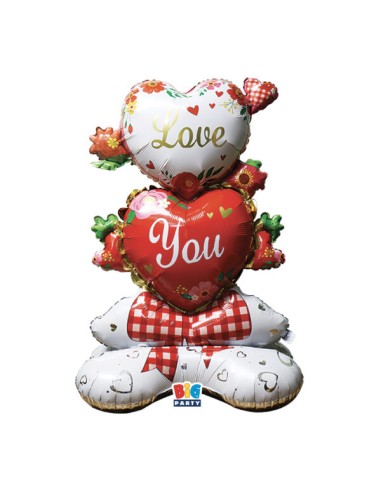 Palloncino 80x112x50 cm  AirLoonz Composizione di cuori  rossa bianca e oro con scritta LOVE YOU 1 pz