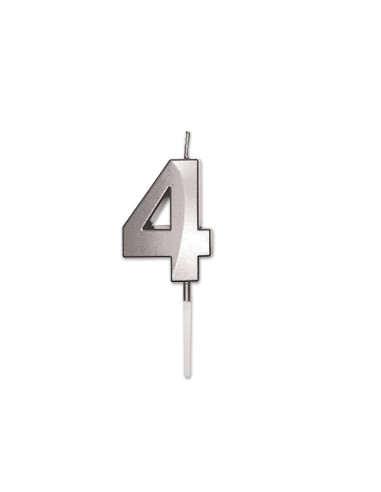 Candelina Prestige   numero 4 di cera  5 cm di colore Argento  Perla Metal     pz 1