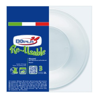 Insalatiera trasparente 2 LITRI 22 CM  3 PZ DOPLA RIUTILIZZABILI E RICICLABILI  BIANCHI  DOPLA
