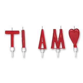 Kit 5 Candeline  di cera rosso che formano la scritta (TI AMO ) 4 cm  pz 1