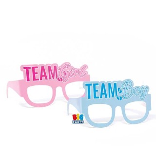 Kit 6 Occhiali per " baby shower " in cartoncino 3 pz TEAM GIRLS e 3 pz TEAM BOY