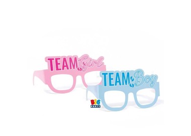 Kit 6 Occhiali per " baby shower " in cartoncino 3 pz TEAM GIRLS e 3 pz TEAM BOY