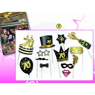 Kit Accessori 70 Anni Foto Booth / Selfie tema Happy Birthday 70 Anni  - 12 pezzi - misure e forme diverse Dor