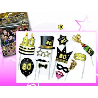 Kit Accessori 80 Anni Foto Booth / Selfie tema Happy Birthday 80 Anni  - 12 pezzi - misure e forme diverse Dor