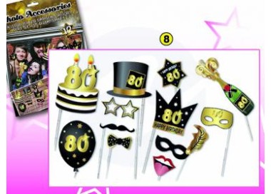 Kit Accessori 80 Anni Foto Booth / Selfie tema Happy Birthday 80 Anni  - 12 pezzi - misure e forme diverse Dor