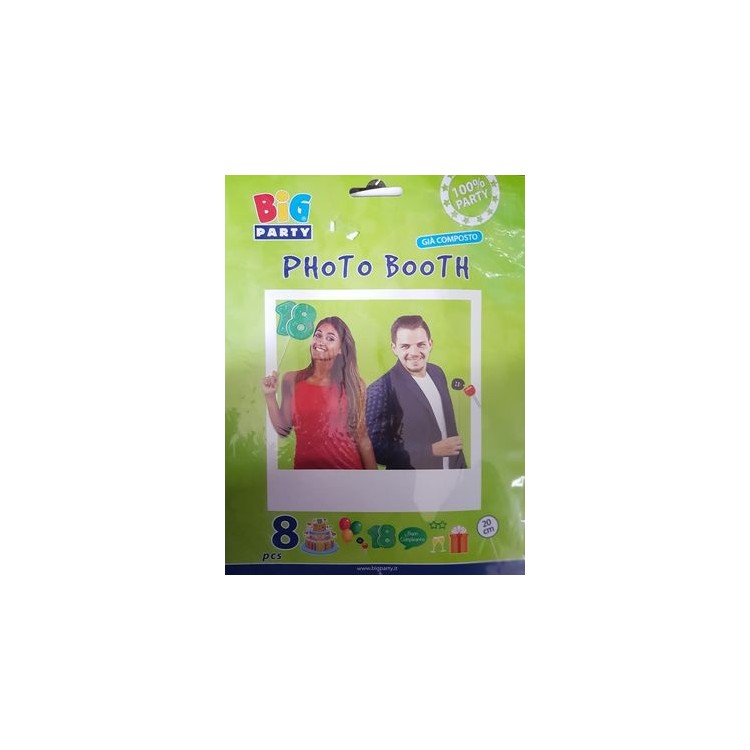 Kit Accessori Foto / Selfie tema 18 Anni   - 8 pezzi - misure e forme diverse
