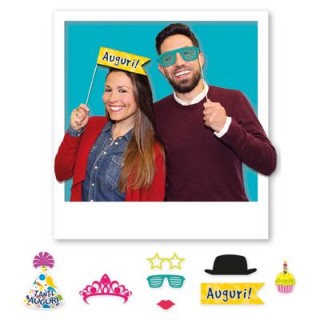 Kit Accessori Foto / Selfie tema Tanti Auguri  - 8 pezzi - misure e forme diverse - Unique
