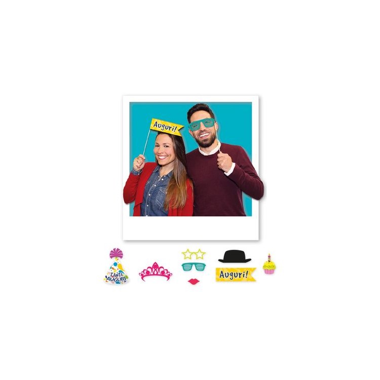 Kit Accessori Foto / Selfie tema Tanti Auguri  - 8 pezzi - misure e forme diverse - Unique