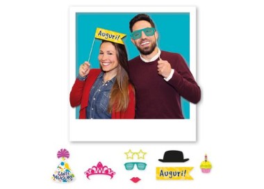 Kit Accessori Foto / Selfie tema Tanti Auguri  - 8 pezzi - misure e forme diverse - Unique
