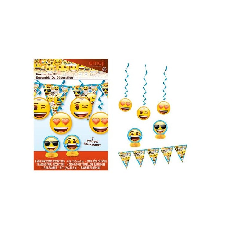 Kit bandierine pendenti e centrotavola Emoji-Emoticon 7 pezzi - Unique Kit bandierine pendenti e centrotavola Emoji-Emoticon 7 pezzi - Unique
