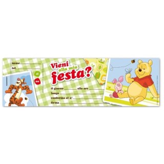 Inviti festa Winnie Pooh - 10 inviti - 24,5 cm x 7,5 cm
