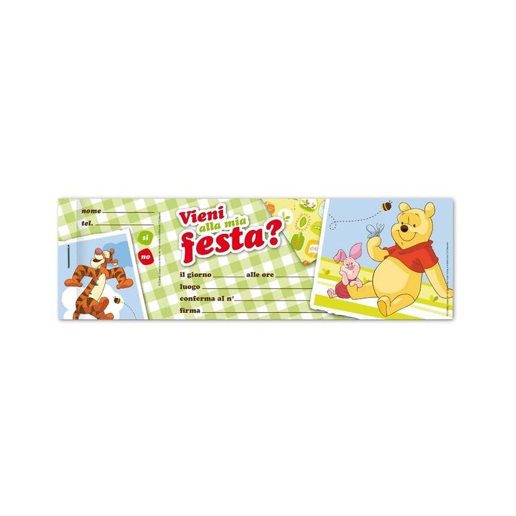 Inviti festa Winnie Pooh - 10 inviti - 24,5 cm x 7,5 cm