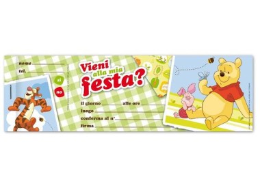 Inviti festa Winnie Pooh - 10 inviti - 24,5 cm x 7,5 cm
