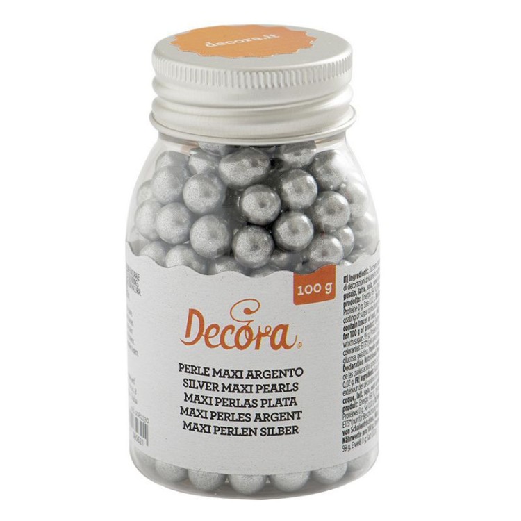 MAXI PERLE DI ZUCCHERO color Argento  - BARATTOLINO 100 gr - 1 pz - DECORA