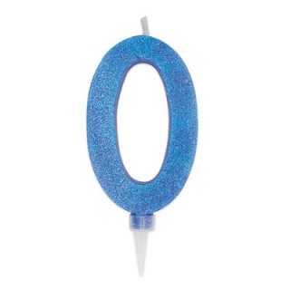 Maxy  Candelina di cera  numero 0 di colore Blù con brillantini incorporati  14 Cm  pz 1