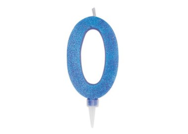 Maxy  Candelina di cera  numero 0 di colore Blù con brillantini incorporati  14 Cm  pz 1