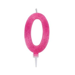 Maxy  Candelina di cera  numero 0 di colore fucsia con brillantini incorporati  14 Cm  pz 1