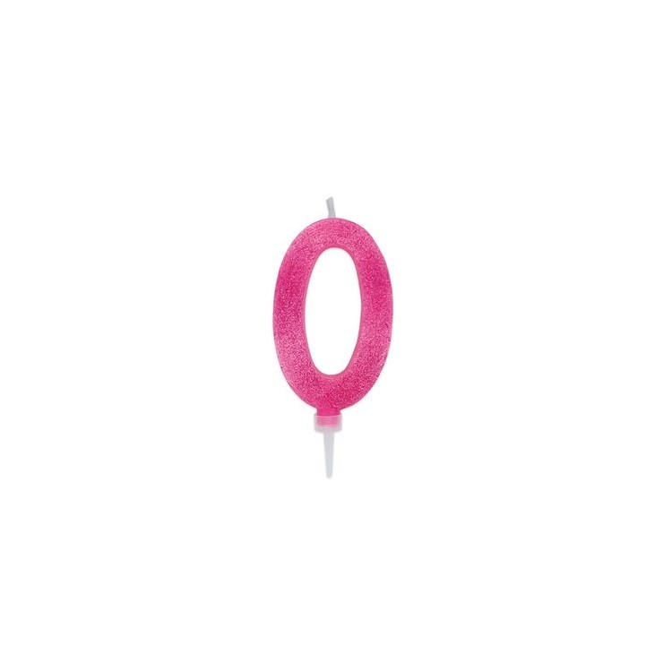 Maxy  Candelina di cera  numero 0 di colore fucsia con brillantini incorporati  14 Cm  pz 1