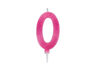 Maxy  Candelina di cera  numero 0 di colore fucsia con brillantini incorporati  14 Cm  pz 1