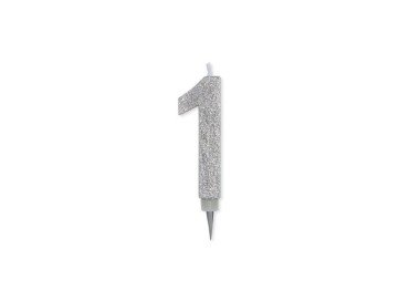 Maxy  Candelina di cera  numero 1 di colore Argento con brillantini incorporati  14 Cm  pz 1