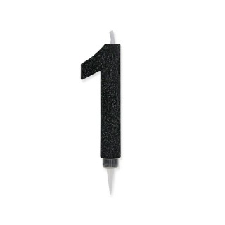 Maxy  Candelina di cera  numero 1 di colore nero  con brillantini incorporati  14 Cm  pz 1