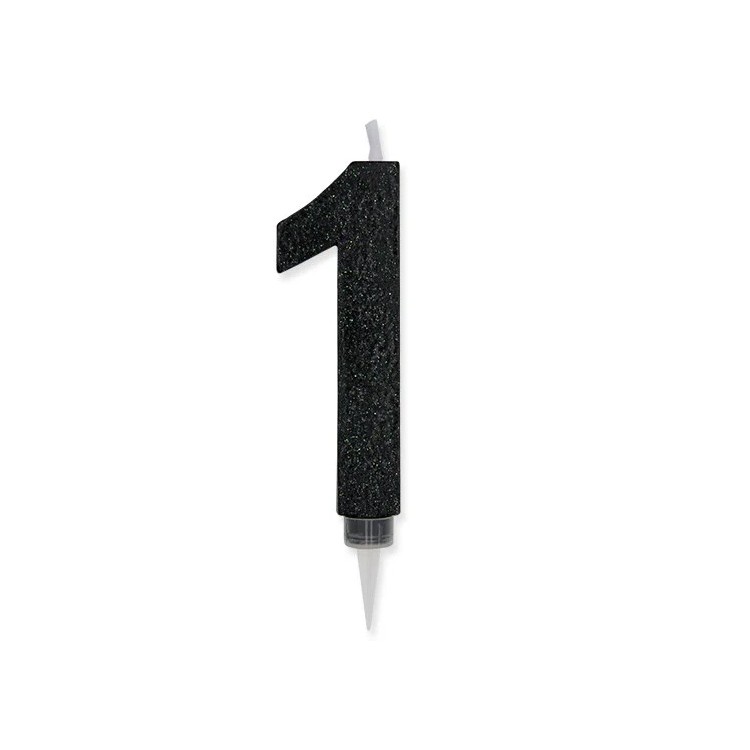Maxy  Candelina di cera  numero 1 di colore nero  con brillantini incorporati  14 Cm  pz 1
