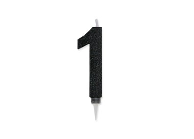Maxy  Candelina di cera  numero 1 di colore nero  con brillantini incorporati  14 Cm  pz 1