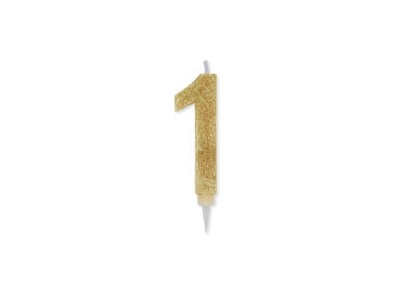 Maxy  Candelina di cera  numero 1 di colore ORO con brillantini incorporati  14 Cm  pz 1