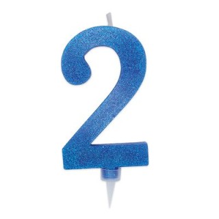 Maxy  Candelina di cera  numero 2 di colore Blù con brillantini incorporati  14 Cm  pz 1