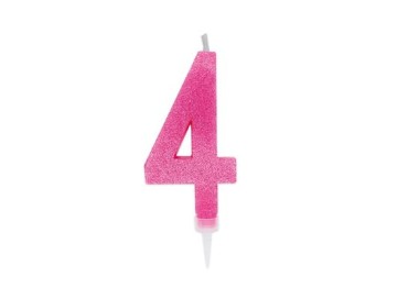Maxy  Candelina di cera  numero 4 di colore fucsia con brillantini incorporati  14 Cm  pz 1