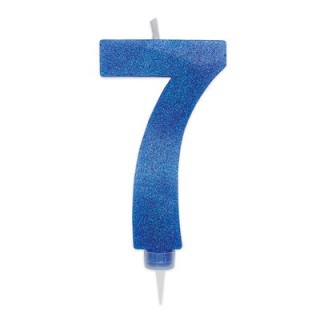 Maxy  Candelina di cera  numero 7 di colore Blù con brillantini incorporati  14 Cm  pz 1