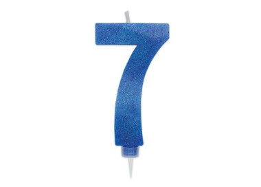 Maxy  Candelina di cera  numero 7 di colore Blù con brillantini incorporati  14 Cm  pz 1