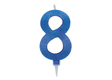 Maxy  Candelina di cera  numero 8 di colore Blù con brillantini incorporati  14 Cm  pz 1
