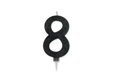 Maxy  Candelina di cera  numero 8 di colore nero  con brillantini incorporati  14 Cm  pz 1