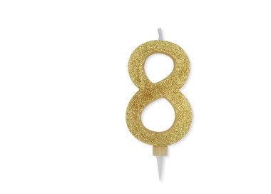 Maxy  Candelina di cera  numero 8 di colore ORO con brillantini incorporati  14 Cm  pz 1