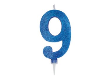 Maxy  Candelina di cera  numero 9 di colore Blù con brillantini incorporati  14 Cm  pz 1