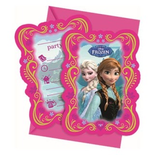 Inviti per Festa di Frozen - 6 inviti + 6 buste - 15 cm x 11,5 cm H - color fucsia