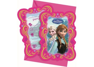 Inviti per Festa di Frozen - 6 inviti + 6 buste - 15 cm x 11,5 cm H - color fucsia