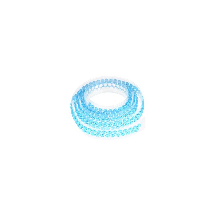 Nastrino con Strass Adesivi - L 90 cm x 1,5 cm H - Plastica - Azzurro - Modecor