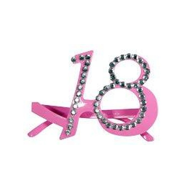 Occhiali Compleanno 18 Anni Rosa con strass - plastica - L 15 cm x H 10 cm - 1 pezzo